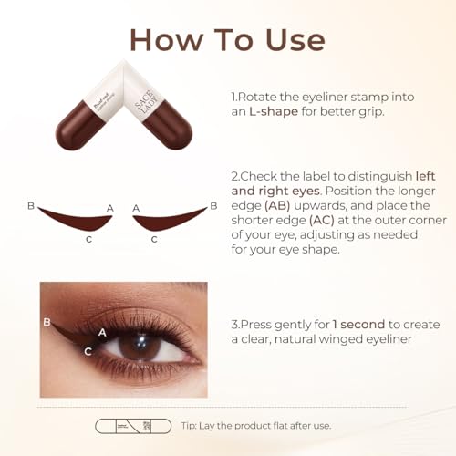 SACE LADY Dual-Ended Eyeliner Stamp, Foldable Eyeliner Stamp Pen for Perfect Wings Cat Eyes ? Long Lasting, Waterproof, Smudge-Proof, Quick & Easy Winged Eyeline Tool (02 Brown)
