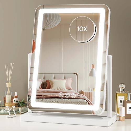 Vanity Mirror with Lights, 18"x14" Hollywood Lighted Makeup Mirror for Tabletop & Bedroom 3 Color Lighting Modes Smart Touch Control 360¡Æ Rotation Detachable