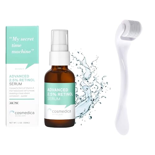 Cosmedica Skincare's Advanced 2.5% Retinol Serum w/Green Tea, Hyaluronic Acid & Vit E + Microneedling Roller