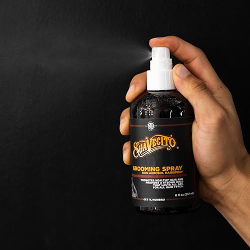 Suavecito Grooming Non-Aerosol Hairspray for Men - 8 oz - Classic Barber Scent, Medium Shine, Strong Hold Hair Spray - Works on all Hair Types & Textures