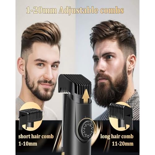 Beard Trimmer for Men Auto-Vaccum, Rechargeable Electric Men Beard Trimmers with 2 Combs, 1-20mm Adjustable Length Dial, Waterproof Cordless Mustache Trimmer for Face, Stubble