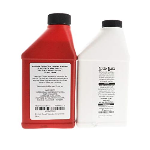 Fake Blood and Liquid Latex 16 Oz - Combo Kit - for Adults and Kids, Vampire Blood, Ideal for Artwork, Theater and Cosplays, 2 Full Pints
