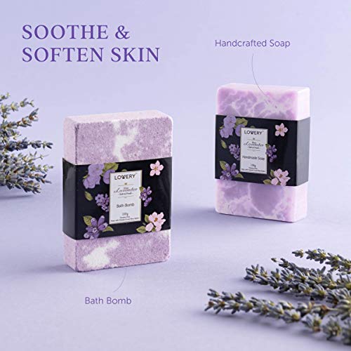 Gift Baskets for Women, Valentines Day Gifts for Her, Spa Gifts for Women ? Lavender & Lilac Bath Set Soap, Bath Bomb, Jojoba Oil, Lip Balm Bath and Body Gifts for Mom