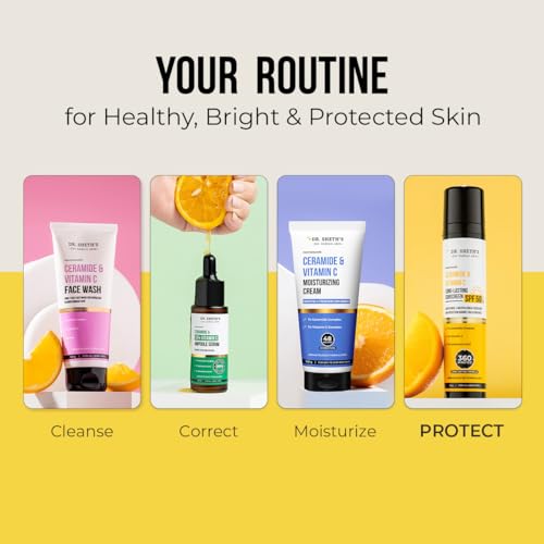 Dr. Sheth's Ceramide & Vitamin C Long lasting Sunscreen SPF 50+ PA++++ | Water & Sweat-Resistant | Non-Greasy & Quick-Absorbing | For Women & Men | 50g