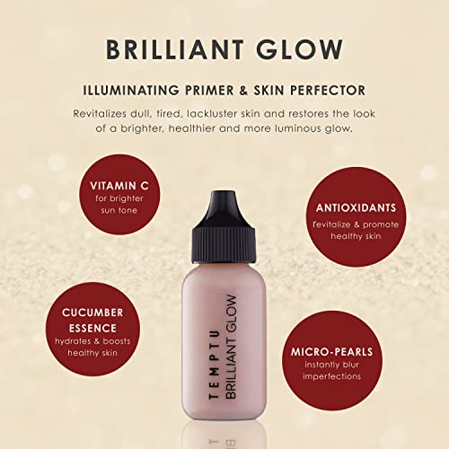 TEMPTU Brilliant Glow Illuminating Primer & Skin Perfector: Hydrating Formula, Natural-Looking, Luminous Glow, Primes & Perfects Complexion, Available In 2 Shades