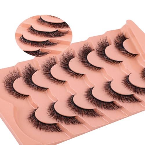 False Eyelashes Wispy Lashes Natural Look Fake Eyelashes 7 Pairs Cat Eye Lashes Mink Fluffy Strip False Lashes Fox Eye Lashes Pack