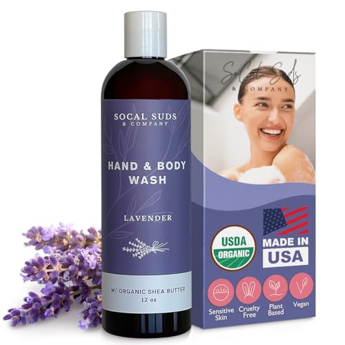 SoCal Suds & Company Organic Shea Butter Body Wash ? Lavender Liquid Castile Soap for Hand & Body, Moisturizing Plant-Based Organic Soap for Women, Men & Sensitive Skin (12oz)