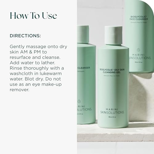Marini SkinSolutions Bioglycolic Oily Skin Cleansing Gel - Glycolic Acid Face Cleanser for Extremely Oily/Problem-Prone Skin - Cruelty Free - Made in the USA - 6 fl oz