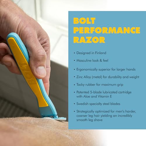 Cartridge Refill Box -5-Blade Replacements for BOLT Razor - Swedish Steel with Aloe Vera and Vitamin E for Coarse Hair -Pack of 3
