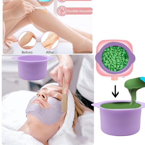 2-pack Silicone Wax Warmer Liner, Silicone Wax Bowl for Wax Warmer, Non-Stick Wax Melt Warmer Wax Pot Replacement, Reusable Wax Melt Liner with 50 Pcs Wax Spatula Sticks for Hair Removal purple