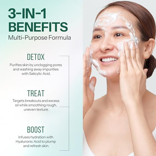 Facial Cleanser with Hyaluronic & Salicylic Acid ? 3-in-1: Detox, Treat, Boost ? Foaming Face Wash For Oily & Acne-Prone Skin ? Dermatologist Tested, ? Clean Beauty ? 5.07 Fl Oz