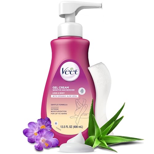 Hair Remover, Veet Gel Hair Removal Cream Sensitive, 13.5 Ounce, Sensitive formula with Aloe Vera and Vitamin E (pack of 1)