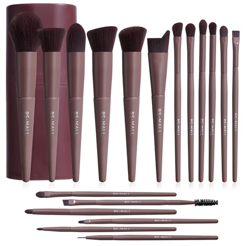 BS-MALL Makeup Brush Set 18 Pcs Premium Synthetic Foundation Powder Concealers Eye shadows Blush Makeup Brushes with black case (D-Brown)