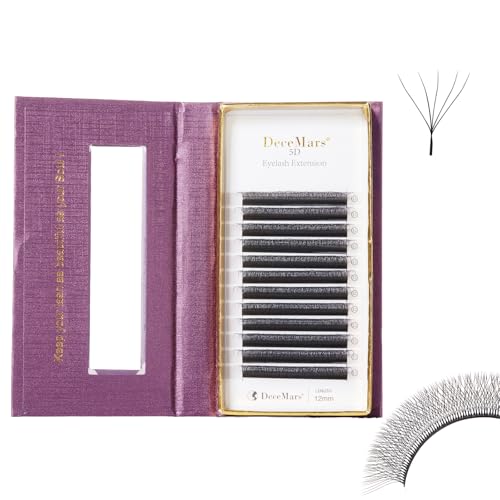 DeceMars Eyelash Extensions 5D W Lashes 0.07mm D Curl 8-14mm Mix Natural Soft Volume Premade Fans Easy Fanning False Lashes Matte Black Cluster (5D-0.07-D-8-14 MIX)