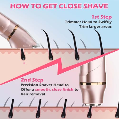 Bikini Trimmer for Women 2-in-1 Womens Electric Razor | Dual Ceramic Blades Electric Shaver for Sensitive Skin, Rechargeable, Waterproof IPX7 Pubic Hair Trimmer for Shower & Travel | Gift for Her
