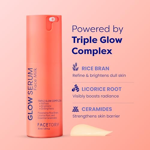 FaceTory Glow Serum Face Milk ? Hydrating Korean Skincare | Face Serum with Rice Bran, Licorice Root & Ceramides | Absorbs Quickly, Softens & Smooths Skin, 30ml