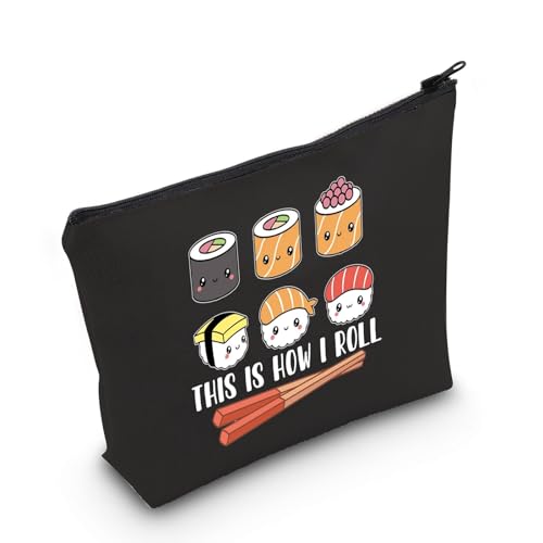 POFULL Sushi Lover Gift This Is How I Roll Cosmetic Bag Sushi Party Gift Japanese Cuisine Sushi Lover Gift (Black Sushi Bag)
