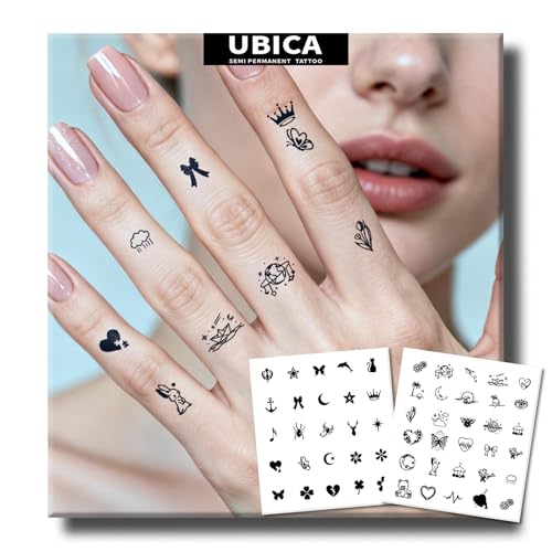 Semi Permanent Tattoos for Women, 2 Sheets Realistic Dainty Tiny Cute Small Finger Temporary Tattoos, 2 Weeks Mini Mix Designs Fake Tattoos for Fingers Hand Neck, Waterproof & Non-Reflective