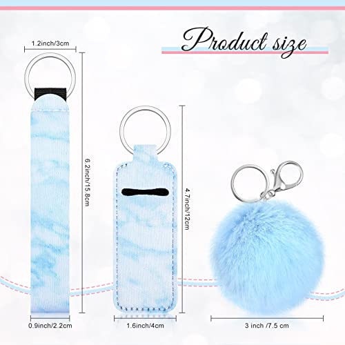 Hicarer 30 Pieces Marble Lipstick Holder Keychain Lip Balm Holder Set Lipstick Bags Set Includes Keychain Wristlet Lanyard, Marble Style Lip Balm Bag and Ball Pom Pom Accessory(Square)