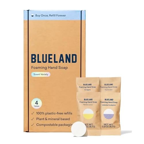 BLUELAND Clean Home Kit Refills (4P) | Foaming Hand Soap Tablet Refills | Multi-surface All Purpose Cleaner Refill Tablet | Bathroom Cleaner Refill Tablet | Eco Friendly Products & Cleaning Supplies