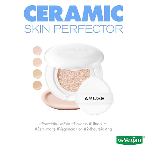 Amuse SEOUL Ceramic Skin Perfector Cushion Foundation (1.5 NATURAL) | Long-lasting, Lightweight, Semi-matte, Flawless Coverage, Hypoallergenic, Vegan, Korean Beauty (15g / 0.52oz.)