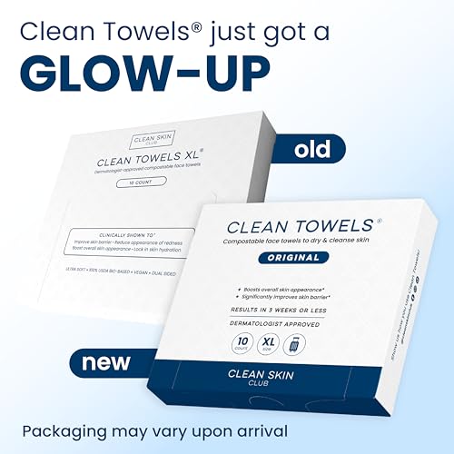 Clean Skin Club Clean Towels XL¢ç, Travel Pack 100% USDA Biobased Disposable Face Towel, Eczema Association Accepted,Dry Wipes, TSA-Approved Travel Essential, 3 Packs, 30 ct Total