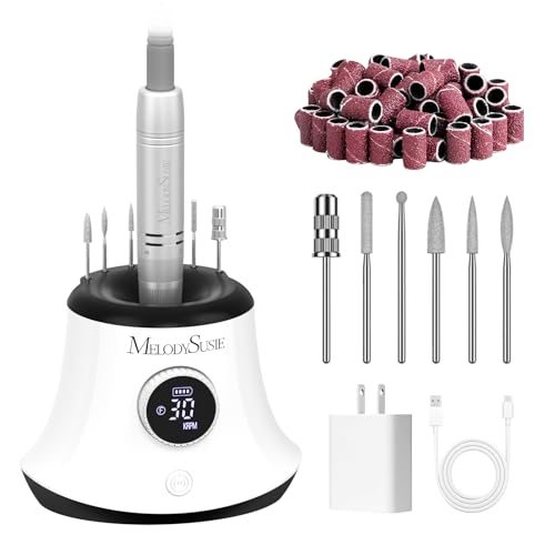 MelodySusie Multifunctional Desktop Rechargeable Nail Drill with Bit Holders, SC320G 30000RPM E-File with Elegant Design for All Manicure Shaping & Gel Removal, Ideal for Nail Artists & Home Use