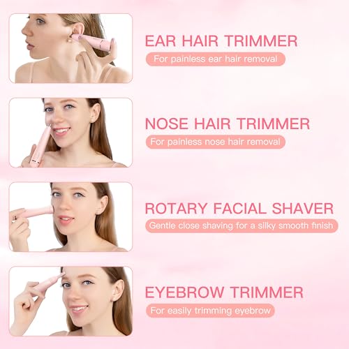 Nose Hair Trimmer for Women, 3in1 Electric Eyebrow Trimmer Waterproof Facial Hair Removal Rechargeable Hair Shaver Razor for Nose Ear Eyebrow Peach-Fuzz Lips Chin FT3001 Pink (Pink)