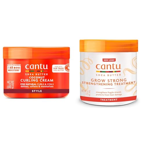 Cantu Coconut Curling Cream 12 oz & Grow Strong Strengthening Treatment 6 oz Bundle