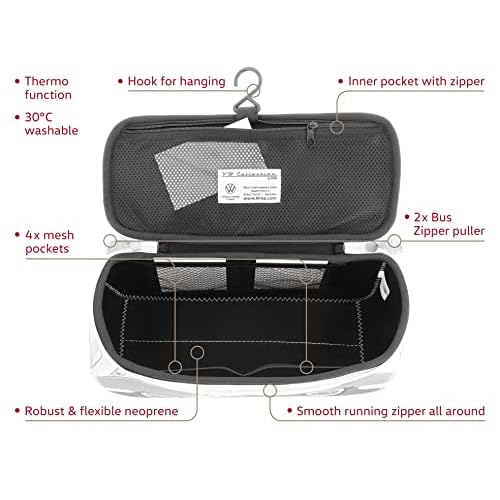 BRISA VW Collection - Volkswagen Neoprene Universal Makeup Cosmetics Toiletry Travel Pharmacy Bag in T1 Bus Design (Hibiscus/Red) (Large (11.8 x 5.5 x 4.7 inches))