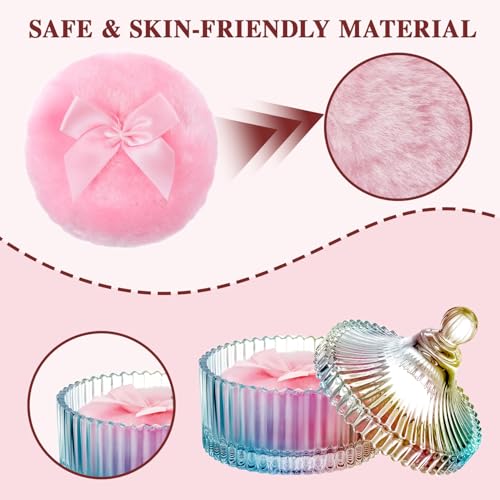 5 Pcs Extra Large Body Powder Puff and Container Set ? 5.43" Oversize Crystal Powder Container | 3.54" Ultra-Soft Velour Puff, Washable & Reusable, Ideal for Face/Body Glitter & Wet/Dry Makeup