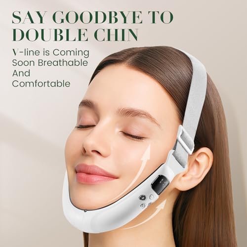 Electric Double Chin Device and V-Face Machine with 6 Modes and 12 Gear Adjustable Intensities - for Jawline Sculptor and Face Slimmer - White