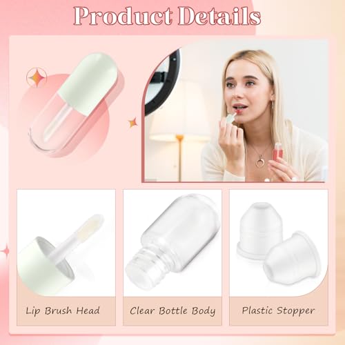 30 Pcs 5ml Lip Gloss Tubes Refillable Round Plastic Tube Vials Mini Lip Balm Bottle Container for Women Girls DIY Cosmetic Travel - Green