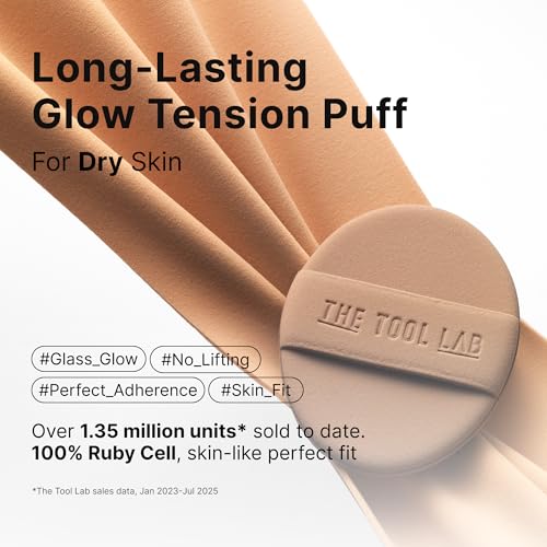 THE TOOL LAB Long-lasting Tension Puff 4P Set, Glow + Cover + Airy + Aqua, Liquid Cushion Foundation, Rubycell Makeup Sponge for Hydrating & Smooth Coverage, Korean Makeup (4P, 2.6 inch, Oval)