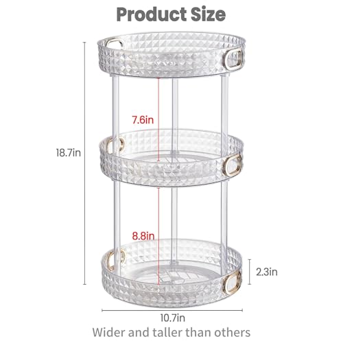 360 Rotating Makeup Organizer, 3 Tier Diamond Pattern Perfume Organizer, 10.7" Large Capacity Skincare Lotion Organizer, Designed for Vanity and Bathroom Countertops, Clear