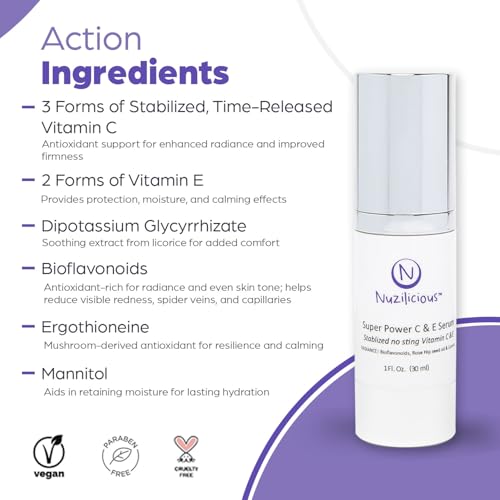 Professional Grade Super C & E Serum for Glowing Skin ? Stabilized, Non-Stinging Vitamin C Formula ? Vegan, Cruelty-Free, Anti-Dullness Face Serum ? 1 oz