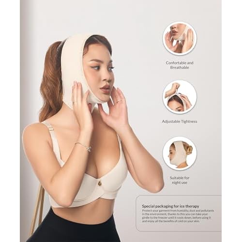Forma Tu Cuerpo Chin Strap Set - Double Chin Reducer, Jawline Shaper for Men & Women - Invisible V-Line Lifting Mask for Sleeping - Facelift Compression Garment, S/M