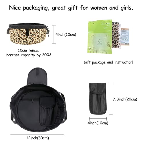 Drawstring Makeup Bag Open Flat ¡§C Barrel Drawstring Cosmetic Bag for Women Toiletry Bag for Travel with Brush Bag (Leopard)