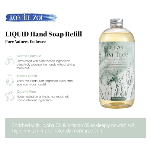 ROMIIE ZOI Liquid Hand Soap Refill, Tea Tree, Gentle & Moisturizing Formula, 750 ML/ 26 FL OZ
