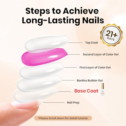 Beetles Hema Free Gel Base Coat 15ml - 2026 Upgraded Formula Base Coat Soak Off UV LED Long Lasting Gel Polish for DIY Home & Salon Nail Art Manicure Gift for women