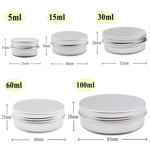 20pack 60ml Aluminum Tin Jars, 100ml Empty Travel Cosmetic Sample Container, 2oz Metal Tins 5 gram Cans 30ml Storage Travel Jars for DIY Lip Balms, Face Cream, Candle, Tea, Paint (mixed size)