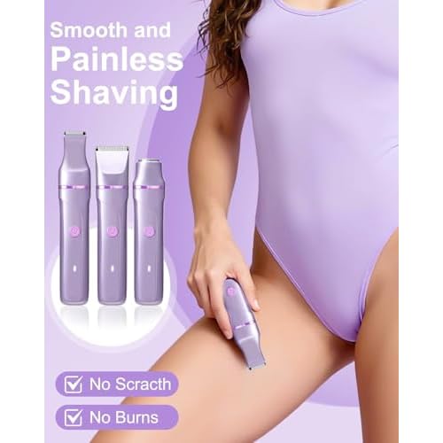 Bikini Trimmer for Women, 3-in-1 Electric Razors for Women, IPX7 Waterproof Rechargeable Cordless Pubic Hair Shaver for Ladies Bikini Pubic, Face, Underarms, Legs
