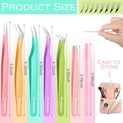 6pcs Eyelash Tweezers Lash Extension Tweezers for False Lashes,Christmas Gifts Eyelash Tweezers for Lash Clusters Metal Lashtweezers Stocking Stuffers with Lash Applicator Tool