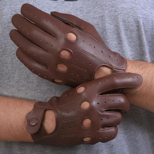 Men's Touchscreen Genuine Leather Driving Gloves,Classic Knuckle Cut Design,Breathable Fit Gloves