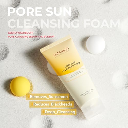 Cell Fusion C Pore Sun Cleansing Foam, Facial Cleanser, LHA & Linoleic Acid, Removes Blackheads, Face Wash for Sensitive Skin, 5.07 fl.oz / 150ml