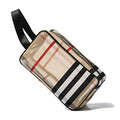 PVC Stripe Cosmetic Bag Waterproof Zipper Makeup Bag Multifunctional Large Capacity Mesh Bathroom Travel Storage Portable Bag Easy to Organize for Women Girl Khaki