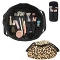 Drawstring Makeup Bag Open Flat ¡§C Barrel Drawstring Cosmetic Bag for Women Toiletry Bag for Travel with Brush Bag (Leopard)