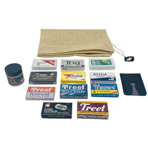 GENTS Double Edge Safety Razor Blades - 80 Premium Platinum Coated Blades + Styptic Powder & Leather Case - Men¡¯s Wet Shaving Kit