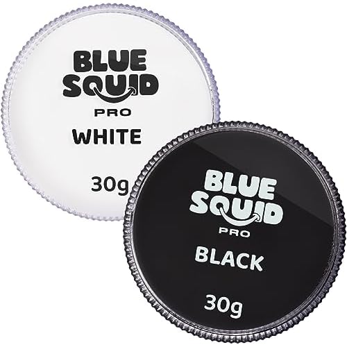 Blue Squid Face Paint Water Based Single Cake Professional Face & Body Paint - Water Activated, Kids Adults Face Painting for Costume, Halloween Makeup, Cosplay - Classic Black & White Face Paint 30g