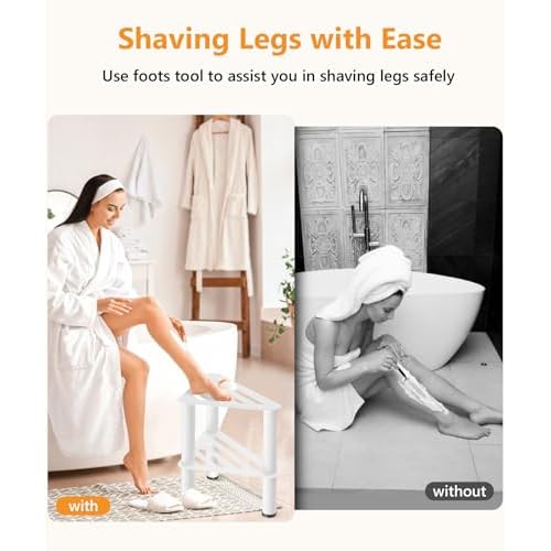 Metal Corner Shower Stool for Bathroom, Waterproof & Rustproof, Double Layer Inside Shower Rest Bench for Shaving Legs, Bathroom Stool, Spa Foot Step, Small Step Stools (White)